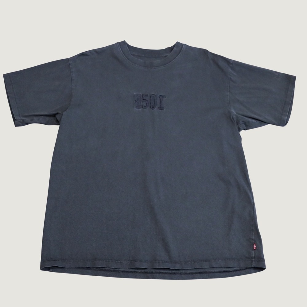 Levis 501 Embroidered Graphic T Shirt Mens Medium Black Relaxed Fit Cotton Tee
